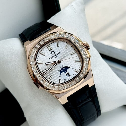 CARNIVAL 8110G-VH-D-T AUTOMATIC - KÍNH SAPPHIRE 3 Đồng Hồ Nam Carnival 8110g Mặt trắng