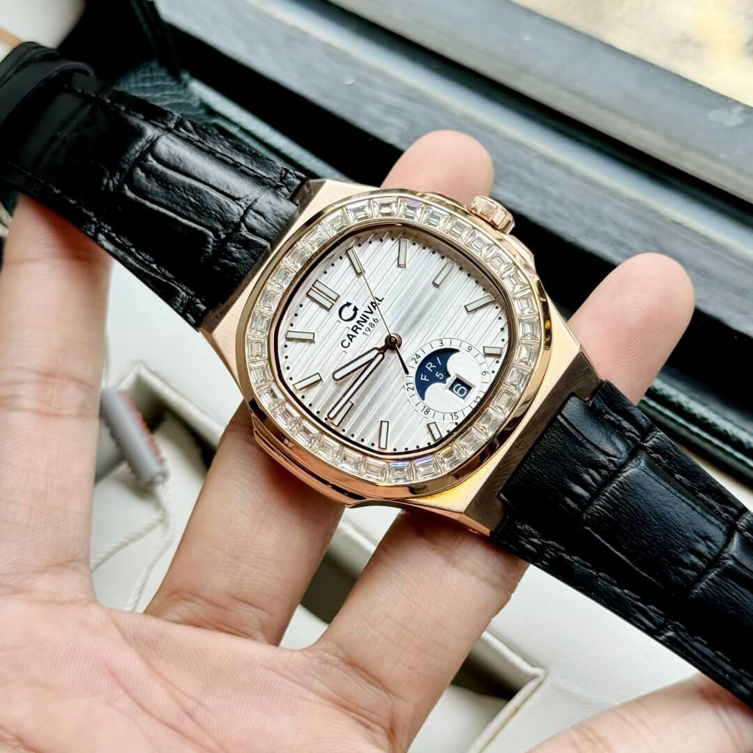 CARNIVAL 8110G-VH-D-T AUTOMATIC - KÍNH SAPPHIRE 4 Đồng Hồ Nam Carnival 8110g Mặt trắng