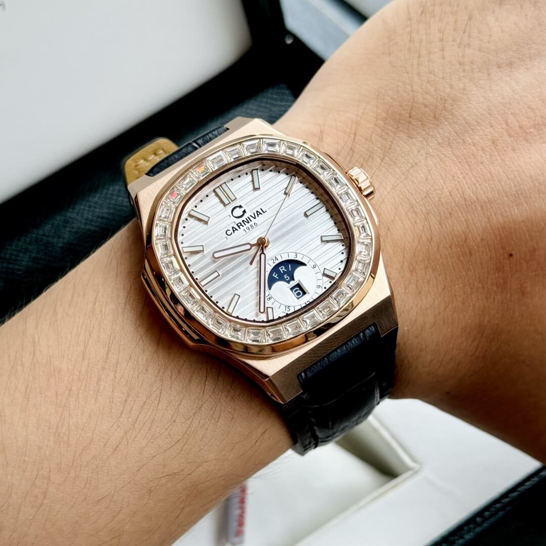 CARNIVAL 8110G-VH-D-T AUTOMATIC - KÍNH SAPPHIRE 7 Đồng Hồ Nam Carnival 8110g Mặt trắng