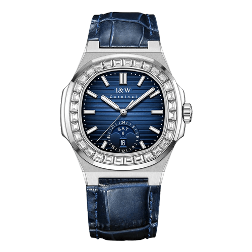 Carnival I&W 735G - Dây Da - Mặt Xanh - Kính Sapphire 1 carnival-iw-735g